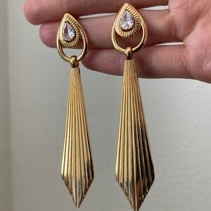 New Vanessa Mooney large statement drop dangle gold CZ Earrings